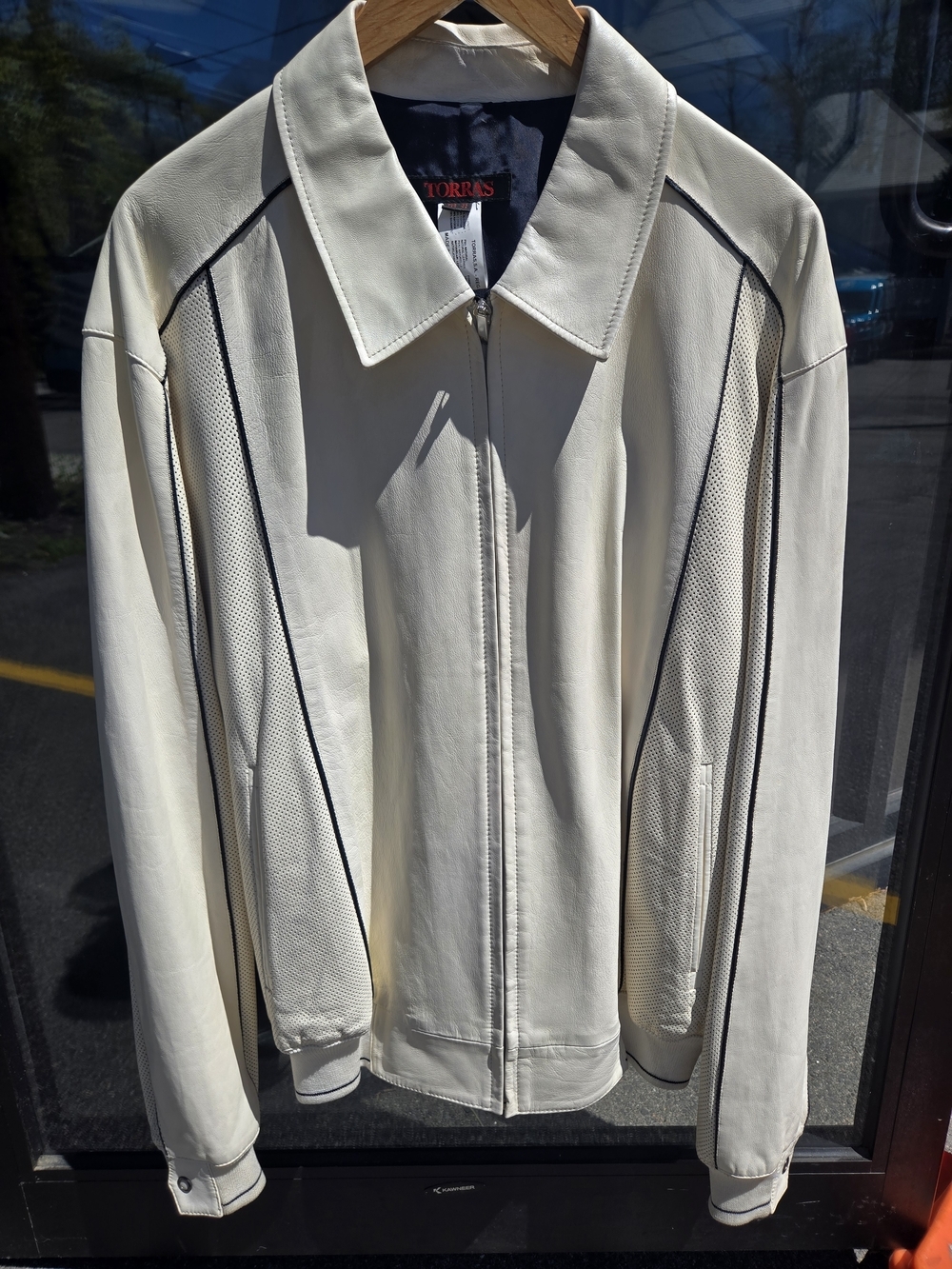 Torras Spain Genuine Leather Jacket Mens 46 Large Cream Perforated Jacket